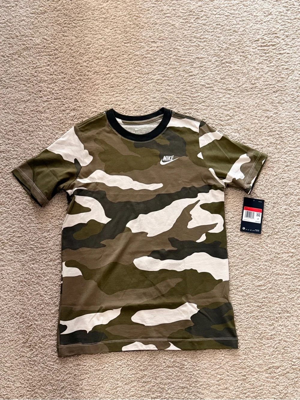 Boys Nike Olive & White Camo Short Sleeve Tee
